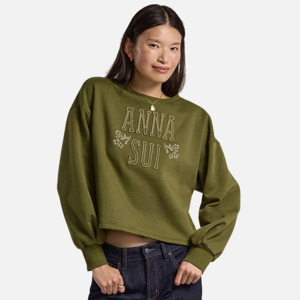 Anna Sui x Old Navy Olive Green Appliqué Sweatshirt XL